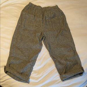 FLAX Linen Crop High Elasticated Waist Button Hem Lagenlook Women's Pants Size S